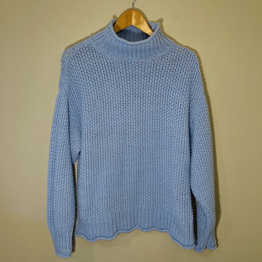 A.n.a. Chunky Knit‎ Sweater Blue Turtleneck Minimalist Homey Costal  Cozy Size L